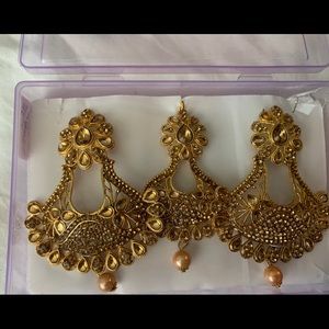Indian Pakistani Gold Bronze Earring Tikka Set NEW